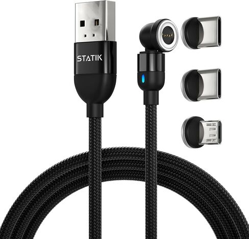 Statik كابل شحن مغناطيسي USB C 360 شاحن Android 360 كابل شحن مغناطيسي - Micro-USB، 2 أطراف موصل قابلة للإزالة من النوع C - 6FT أسود in Kuwait