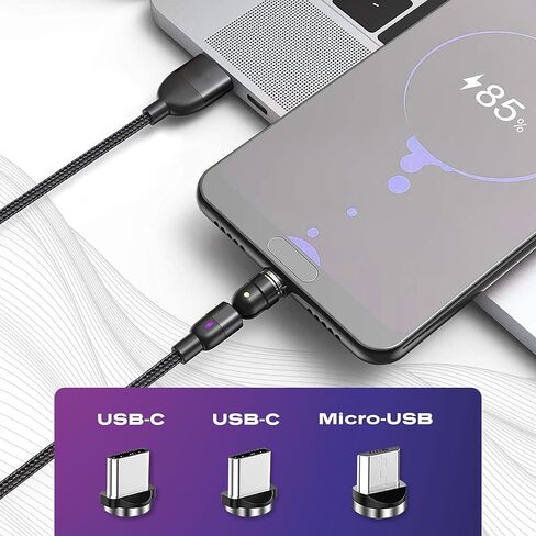 Statik كابل شحن مغناطيسي USB C 360 شاحن Android 360 كابل شحن مغناطيسي - Micro-USB، 2 أطراف موصل قابلة للإزالة من النوع C - 6FT أسود in Kuwait