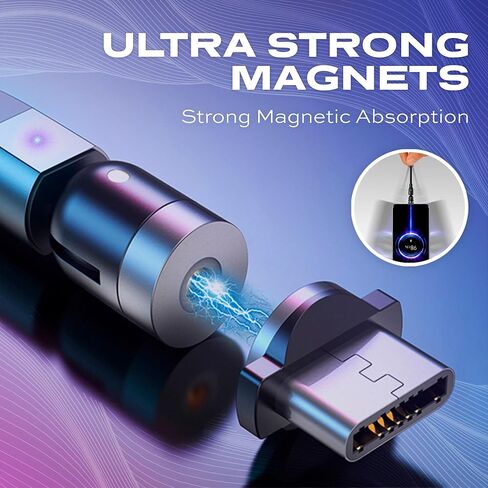 Statik كابل شحن مغناطيسي USB C 360 شاحن Android 360 كابل شحن مغناطيسي - Micro-USB، 2 أطراف موصل قابلة للإزالة من النوع C - 6FT أسود in Kuwait