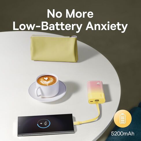 Baseus Power Bank Mini, PD 20W Fast Charging, 5200mAh Portable Charger, Built-in USB-C Cable, Lightweight, USB-C Port, Cute & Handy, Compatible with Galaxy, Sony and Google Type-C Devices (Purple) in Saudi Arabia