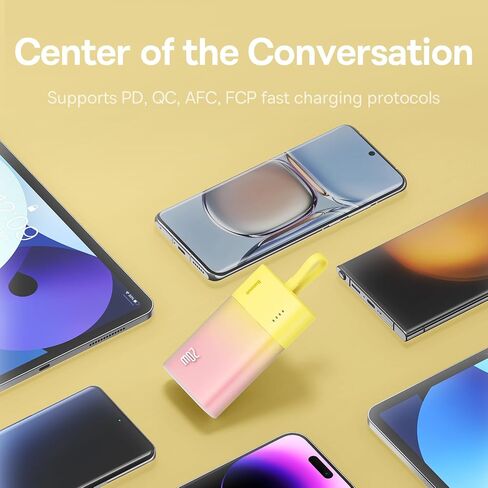 Baseus Power Bank Mini, PD 20W Fast Charging, 5200mAh Portable Charger, Built-in USB-C Cable, Lightweight, USB-C Port, Cute & Handy, Compatible with Galaxy, Sony and Google Type-C Devices (Purple) in Saudi Arabia