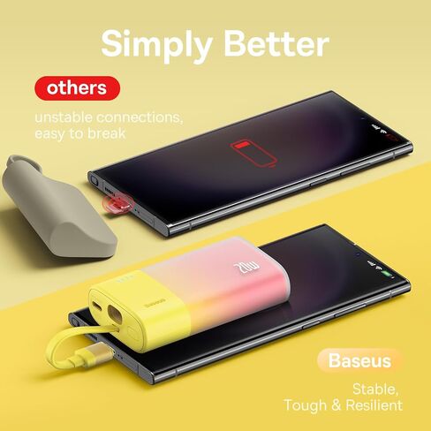 Baseus Power Bank Mini, PD 20W Fast Charging, 5200mAh Portable Charger, Built-in USB-C Cable, Lightweight, USB-C Port, Cute & Handy, Compatible with Galaxy, Sony and Google Type-C Devices (Purple) in Saudi Arabia