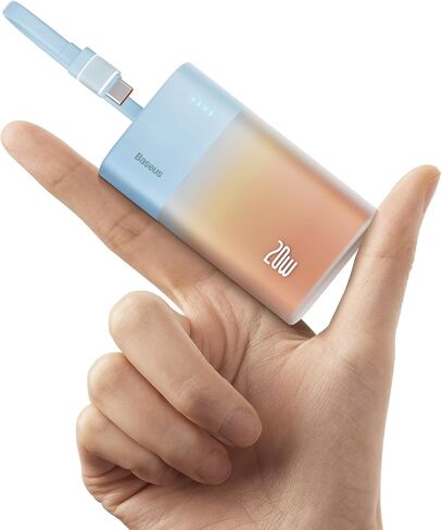 Baseus Power Bank Mini, PD 20W Fast Charging, 5200mAh Portable Charger, Built-in USB-C Cable, Lightweight, USB-C Port, Cute & Handy, Compatible with Galaxy, Sony and Google Type-C Devices (Purple) in Saudi Arabia