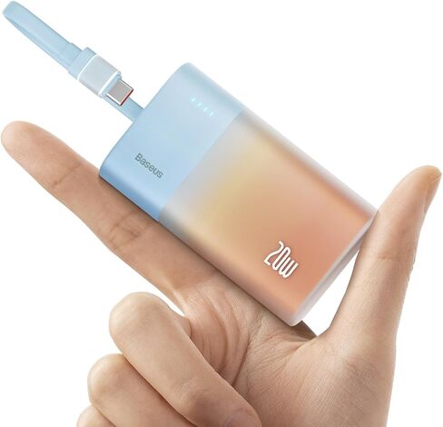 Baseus Power Bank Mini, PD 20W Fast Charging, 5200mAh Portable Charger, Built-in USB-C Cable, Lightweight, USB-C Port, Cute & Handy, Compatible with Galaxy, Sony and Google Type-C Devices (Purple) in Saudi Arabia