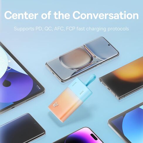Baseus Power Bank Mini, PD 20W Fast Charging, 5200mAh Portable Charger, Built-in USB-C Cable, Lightweight, USB-C Port, Cute & Handy, Compatible with Galaxy, Sony and Google Type-C Devices (Purple) in Saudi Arabia