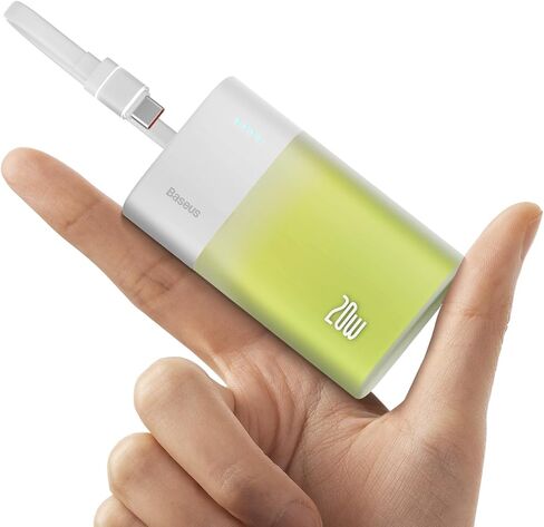 Baseus Power Bank Mini، شاحن محمول بقدرة 5200 مللي أمبير في الساعة، كابل USB-C مدمج، شحن سريع PD 20 وات، خفيف الوزن، منفذ USB-C، لطيف ومفيد، متوافق مع أجهزة Galaxy وSony وGoogle Type-C (برتقالي) in Kuwait