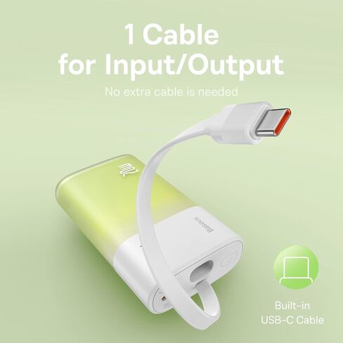 Baseus Power Bank Mini، شاحن محمول بقدرة 5200 مللي أمبير في الساعة، كابل USB-C مدمج، شحن سريع PD 20 وات، خفيف الوزن، منفذ USB-C، لطيف ومفيد، متوافق مع أجهزة Galaxy وSony وGoogle Type-C (برتقالي) in Kuwait