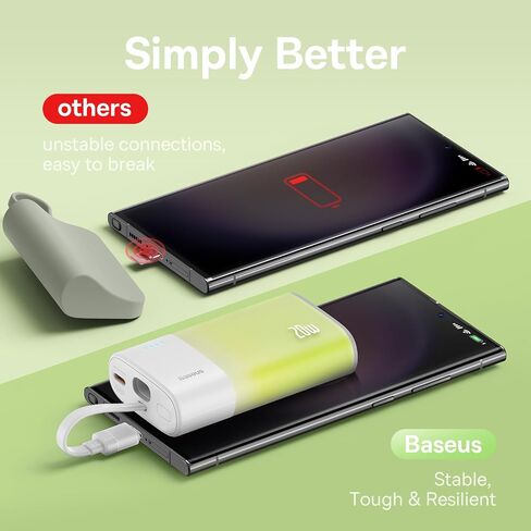 Baseus Power Bank Mini، شاحن محمول بقدرة 5200 مللي أمبير في الساعة، كابل USB-C مدمج، شحن سريع PD 20 وات، خفيف الوزن، منفذ USB-C، لطيف ومفيد، متوافق مع أجهزة Galaxy وSony وGoogle Type-C (برتقالي) in Kuwait