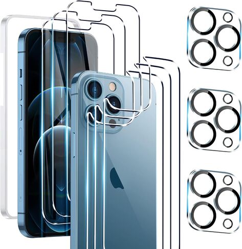 3+3+3 Pack Screen Protector Compatible with iPhone 12 Pro Max (6.7 inch), Front + Back Screen Protector + Camera Lens Protector Tempered Glass 9H HD [Installation Frame] [Precise Cutout] in Saudi Arabia