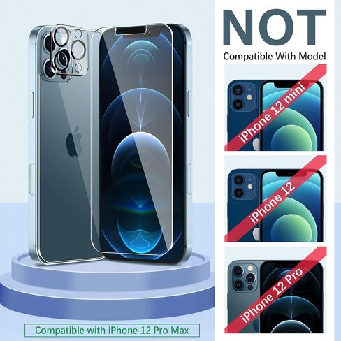 3+3+3 Pack Screen Protector Compatible with iPhone 12 Pro Max (6.7 inch), Front + Back Screen Protector + Camera Lens Protector Tempered Glass 9H HD [Installation Frame] [Precise Cutout] in Saudi Arabia