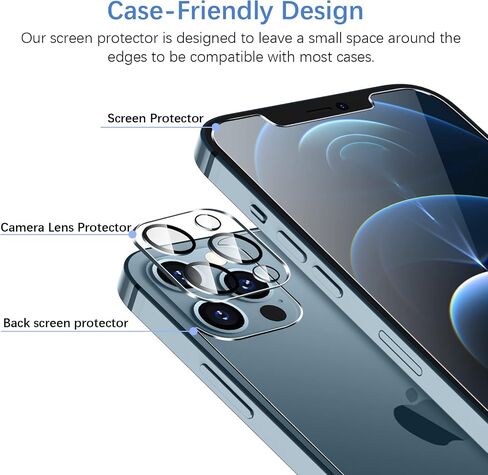 3+3+3 Pack Screen Protector Compatible with iPhone 12 Pro Max (6.7 inch), Front + Back Screen Protector + Camera Lens Protector Tempered Glass 9H HD [Installation Frame] [Precise Cutout] in Saudi Arabia