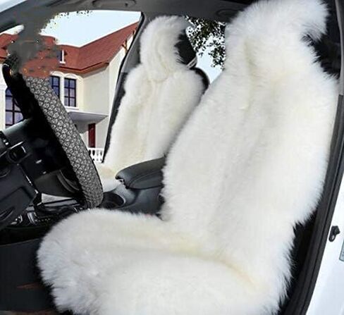 Genuine Australian Sheepskin Car Seat Cover Universal Fit Natural Wool Seat Cushion Covers Soft Warm Plush Seat Cover for Winter Beige in Saudi Arabia