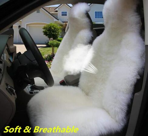 Genuine Australian Sheepskin Car Seat Cover Universal Fit Natural Wool Seat Cushion Covers Soft Warm Plush Seat Cover for Winter Beige in Saudi Arabia