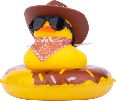 Yellow Duck Car Ornaments Rubber Duck Car Dashboard Decorations with Mini Sunglasses Cowboy Hat Scarf Swim Ring(Pink) in Kuwait
