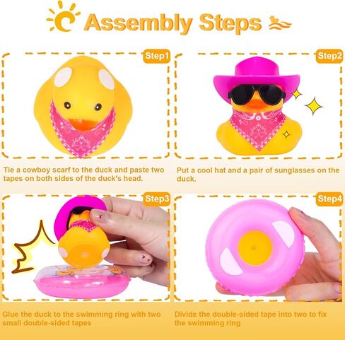 Yellow Duck Car Ornaments Rubber Duck Car Dashboard Decorations with Mini Sunglasses Cowboy Hat Scarf Swim Ring(Pink) in Kuwait