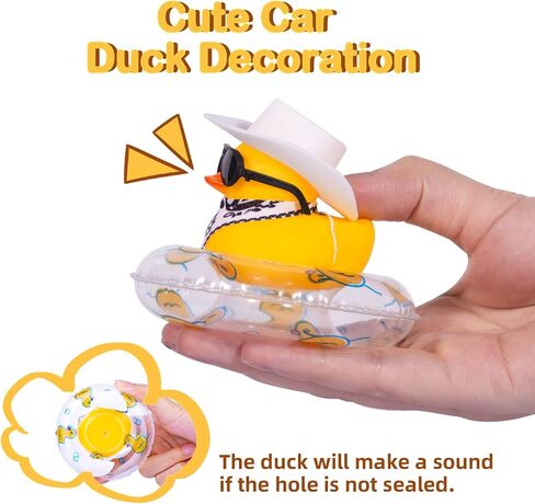 Yellow Duck Car Ornaments Rubber Duck Car Dashboard Decorations with Mini Sunglasses Cowboy Hat Scarf Swim Ring(Pink) in Kuwait