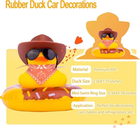 Yellow Duck Car Ornaments Rubber Duck Car Dashboard Decorations with Mini Sunglasses Cowboy Hat Scarf Swim Ring(Pink) in Kuwait