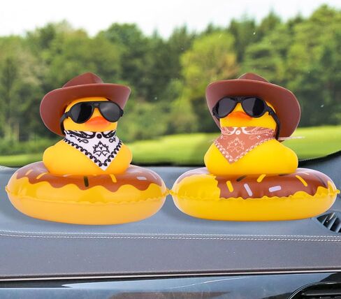 Yellow Duck Car Ornaments Rubber Duck Car Dashboard Decorations with Mini Sunglasses Cowboy Hat Scarf Swim Ring(Pink) in Kuwait