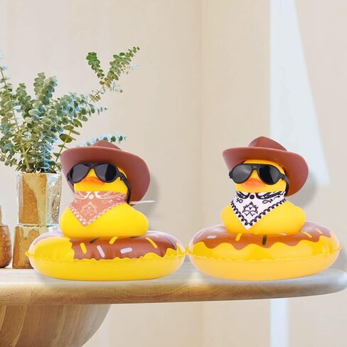 Yellow Duck Car Ornaments Rubber Duck Car Dashboard Decorations with Mini Sunglasses Cowboy Hat Scarf Swim Ring(Pink) in Kuwait