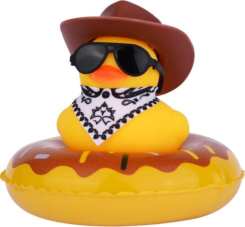 Yellow Duck Car Ornaments Rubber Duck Car Dashboard Decorations with Mini Sunglasses Cowboy Hat Scarf Swim Ring(Pink) in Kuwait