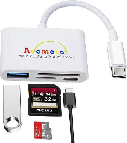 قارئ بطاقات USB C SD مع منفذ USB 3.0 ومنفذ شحن، محول قارئ بطاقات ذاكرة Micro SD 4 في 1/متوافق مع iPhone 15 Pro Max وiPad Pro in Saudi Arabia
