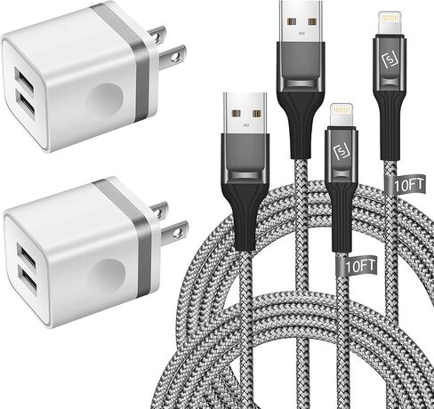 for iPhone Charger Cable 10 FT with Wall Plug, Braided Long iPhone Charging Cord + Dual USB Wall Charger Block Adapter Compatible with iPhone 12/11/11 Pro Max/XS/XR/X/8/7/6 Plus, iPad (4-Pack) in Saudi Arabia