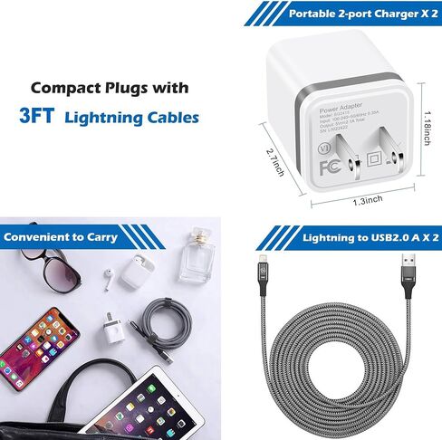 for iPhone Charger Cable 10 FT with Wall Plug, Braided Long iPhone Charging Cord + Dual USB Wall Charger Block Adapter Compatible with iPhone 12/11/11 Pro Max/XS/XR/X/8/7/6 Plus, iPad (4-Pack) in Saudi Arabia