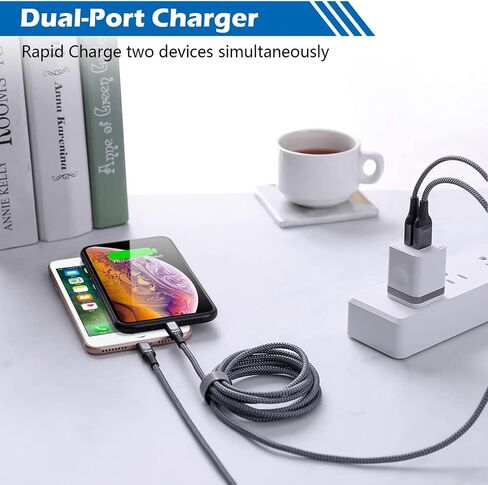 for iPhone Charger Cable 10 FT with Wall Plug, Braided Long iPhone Charging Cord + Dual USB Wall Charger Block Adapter Compatible with iPhone 12/11/11 Pro Max/XS/XR/X/8/7/6 Plus, iPad (4-Pack) in Saudi Arabia
