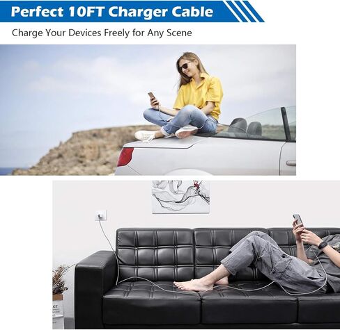 for iPhone Charger Cable 10 FT with Wall Plug, Braided Long iPhone Charging Cord + Dual USB Wall Charger Block Adapter Compatible with iPhone 12/11/11 Pro Max/XS/XR/X/8/7/6 Plus, iPad (4-Pack) in Saudi Arabia