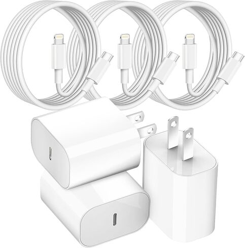 كتلة شحن سريعة لشاحن iPhone، محول شاحن Apple iPhone سريع [معتمد من Apple MFi] 3 عبوات شاحن حائط سريع Apple USB C، كابل USB C إلى Lightning بطول 10 أقدام لهاتف iPhone 14 ProMax/13/12/11/XR/X/SE، iPad in Kuwait