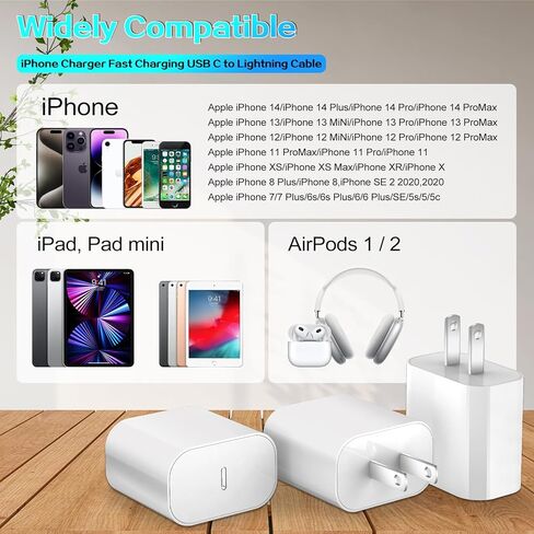 كتلة شحن سريعة لشاحن iPhone، محول شاحن Apple iPhone سريع [معتمد من Apple MFi] 3 عبوات شاحن حائط سريع Apple USB C، كابل USB C إلى Lightning بطول 10 أقدام لهاتف iPhone 14 ProMax/13/12/11/XR/X/SE، iPad in Kuwait