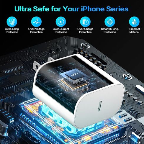 كتلة شحن سريعة لشاحن iPhone، محول شاحن Apple iPhone سريع [معتمد من Apple MFi] 3 عبوات شاحن حائط سريع Apple USB C، كابل USB C إلى Lightning بطول 10 أقدام لهاتف iPhone 14 ProMax/13/12/11/XR/X/SE، iPad in Kuwait