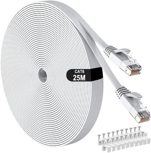 Cat6 Ethernet Cable, Long Internet Cables High-Speed Patch Cord Flat Design 1Gbps for 250Mhz/s UTP for Console, PS3, PS4, PS5, Switch, Router, Modem, Patch Panel, PC, TV, Home Office (25M) in Saudi Arabia