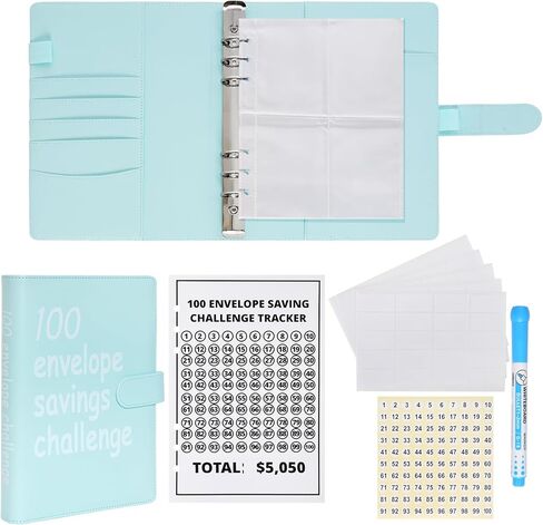 مجلد تحدي 100 ظرف، تحدي توفير أموال التخزين مقاس A5، أظرف لتوفير المال، طريقة سهلة وممتعة لتوفير كتاب ميزانية بقيمة 5050 دولارًا لتوفير المال in Kuwait
