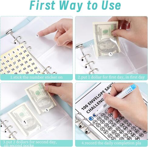 مجلد تحدي 100 ظرف، تحدي توفير أموال التخزين مقاس A5، أظرف لتوفير المال، طريقة سهلة وممتعة لتوفير كتاب ميزانية بقيمة 5050 دولارًا لتوفير المال in Kuwait