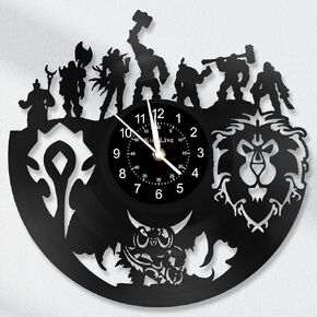 12 '' Round Wall Clock with LED Night Light, Role Playing Game Theme Vinyl Record Wall Clock, Warcraft Wall Decor, 3D Game Wall Art Decor, Birthday Gift, Ideas Gifts for Men Boys