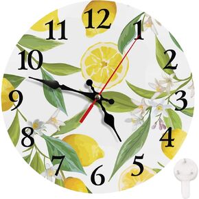 Britimes Square Wall Clock Silent Non-Ticking Battery Operated Clock 12 Inch, Floral Lemon Fruits Flowers Home Decor for Living Room, Kitchen, Bedroom, and Office