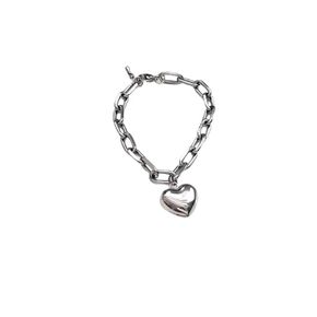 Heart Charm Bracelet Silver Puff Heart Bubble Round Paperclip Chain Valentines Gift