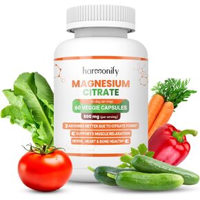 Magnesium Citrate Supplement 800 mg per Serving, Dietary Supplement for Muscle & Sleep, Enhanced Absorption - Gluten Free, Vegan Formula - 60 Vegetarian Capsules per Bottle
