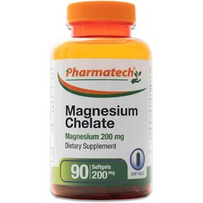 Magnesium Chelate 200 mg, Glycinate, High Absorption Magnesium, 100% Chelated, Better Sleep, Stress Relief, Improve Energy, for Women and Men, 90 Softgels, by Pharmatech ®