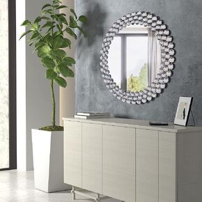Oval Wall Mirror Decorative- Rhinestone Accent Jeweled Wall Mirror Art Venetian Mirror for Living Room/Bathroom/Bathroom/Entryway/Passageway 23.6 * 35.4 in