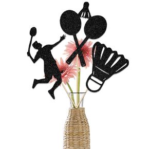 12 PCS Black Badminton Theme Centerpiece Sticks, Badminton Decorations, Sports Theme Birthday Party Decorations, Badminton Player Theme Baby Shower Decoration Supplies