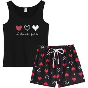 YIJIU Women's Pajama Sets Cute Sleeveless Tank and Shorts Sleepwear 2 Piece Pj Set Loungewear
