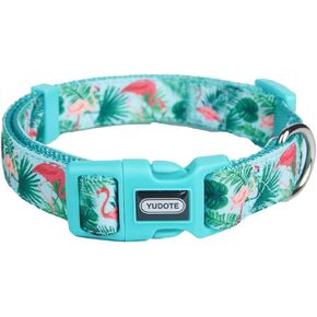 Dog Collar,Nylon Plus Ribbon Material, Green Flamingo Pattern,for Large Dogs Neck 16"-25"