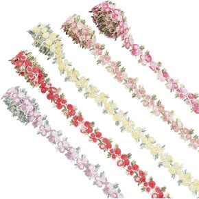 PH PandaHall 5 Yards Floral Lace Trim, 20mm/0.78" Rose Flower Ribbon Trim Decorating Embroidered Trim Polyester Trim Ribbon for Wedding Appliques Sewing Craft Upholstery Curtain