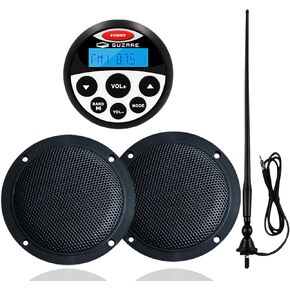 Marine Bluetooth Audio System Package - Waterproof AM FM Marine Radio Receiver with 4 inch Marine Speaker and Antenna HASDA 304.4001.056B (Black)