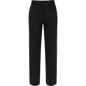 Women's Stretchy Work Pant Elastic High Waist Casual Office Straight Trousers with Pockets