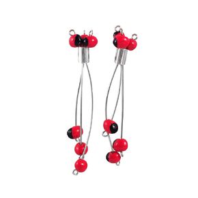 Stud Post Dangle Sterling Silver 925 with Red and Black Huayruro Seed Earrings, Peruvian 'Good Fortune' Bouquet of Triple Wire Strands, Polished finish, 2 Inches Long, Handmade. Great Gift Set