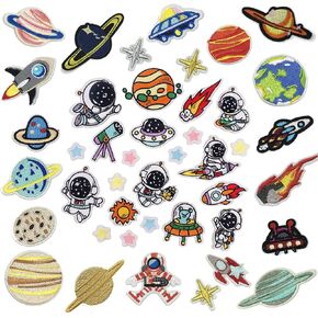 Woohome 43 PCS Iron on Patches Solar System Appliques Stickers Embroidered Space Planets Patches Applique Kit for Clothing, Jackets, Backpacks, Jeans