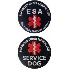 TailWag Planet Service Dog Protected Under Federal Law ESA Patch Embroidered Vest/Harnesses Badge Fastener Hook & Loop Emblem, 2pcs